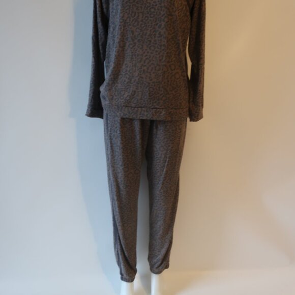 Womens P.J. Salvage Brown Black Leopard 2Pc Set Leisure Top/L Jogger Pants XL * - Picture 2 of 12
